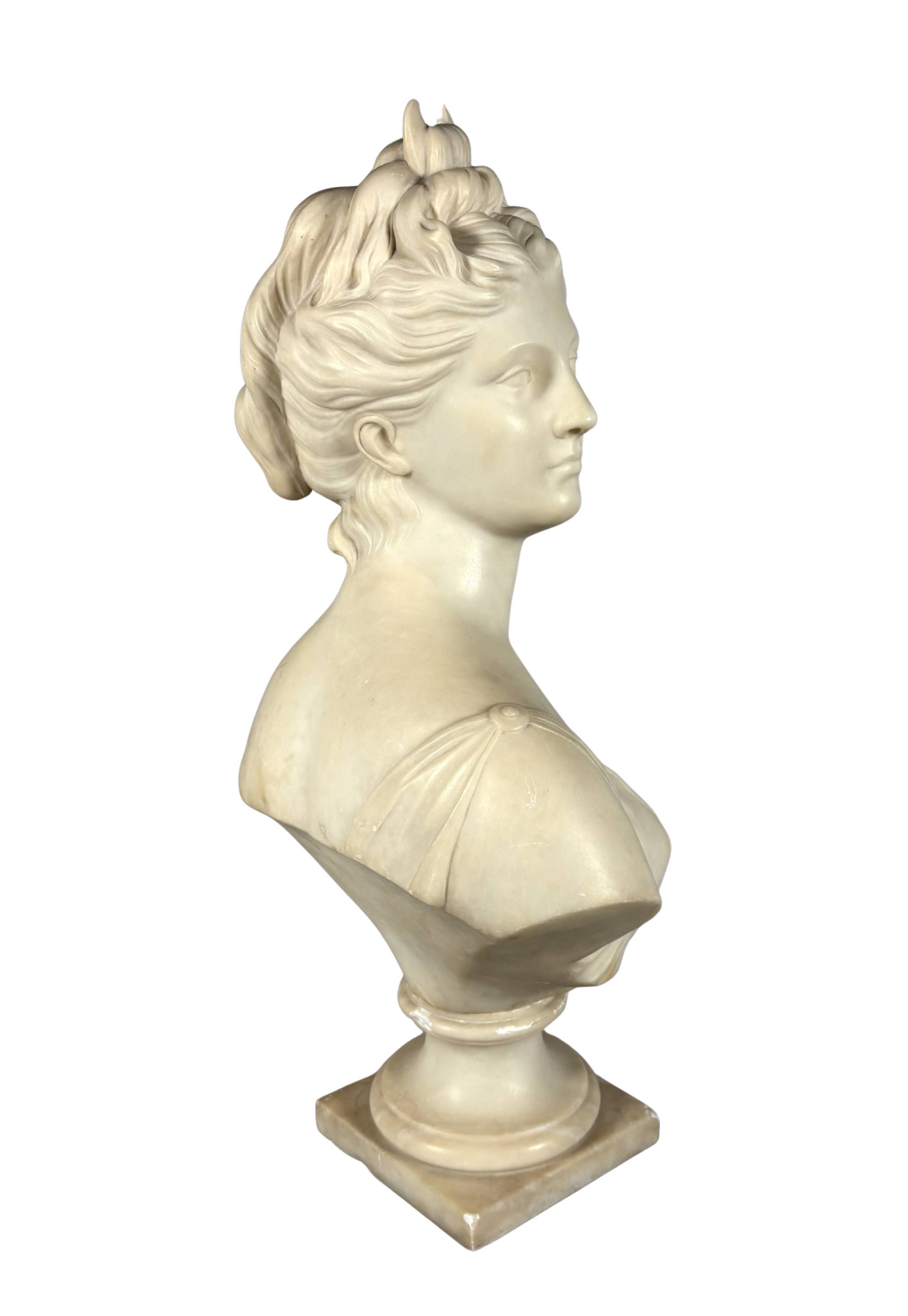 White marble sculpture, bust of Diana after Houdon (1741-1828)
