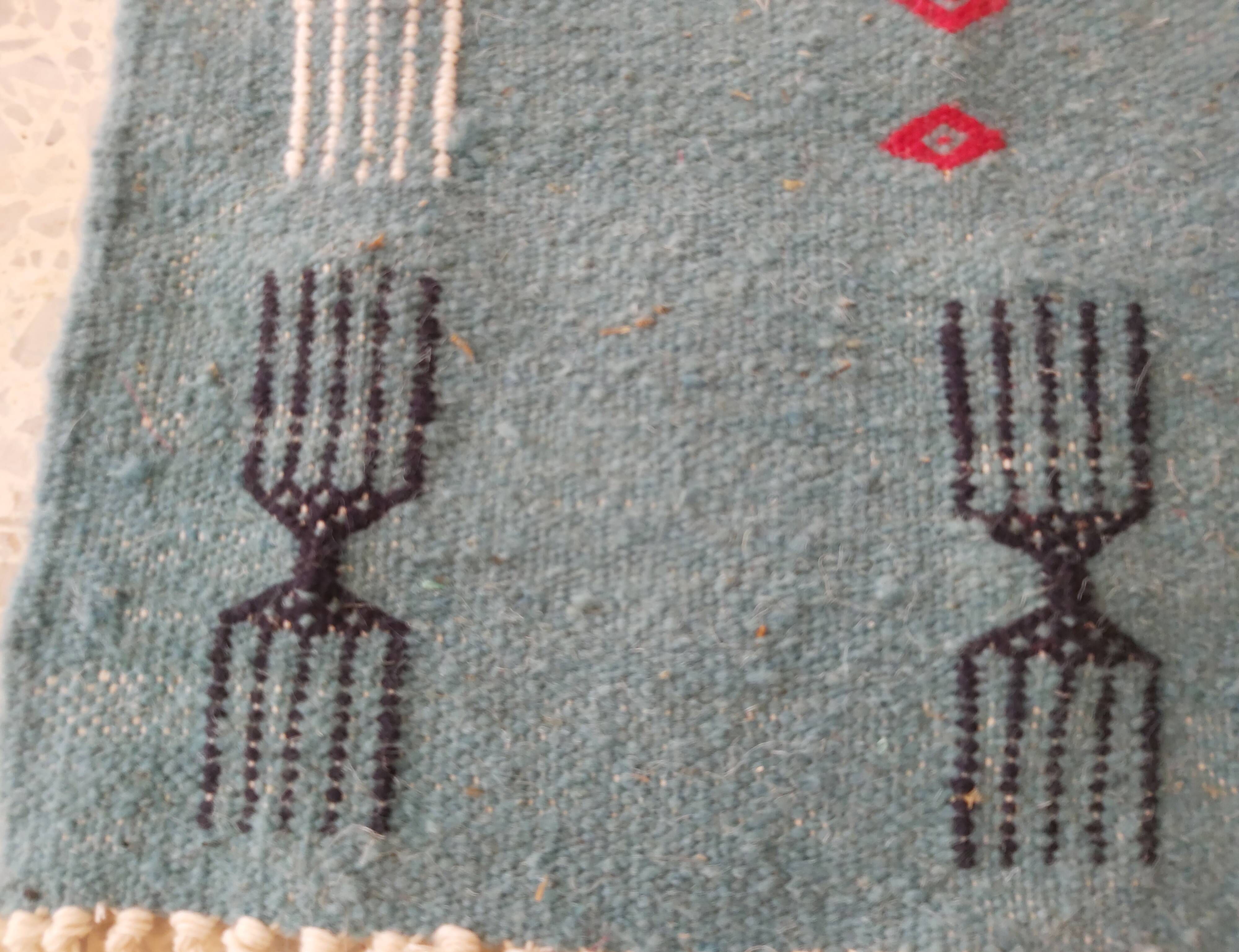 Handmade blue kilim carpet in pure wool 123cm x 67cm