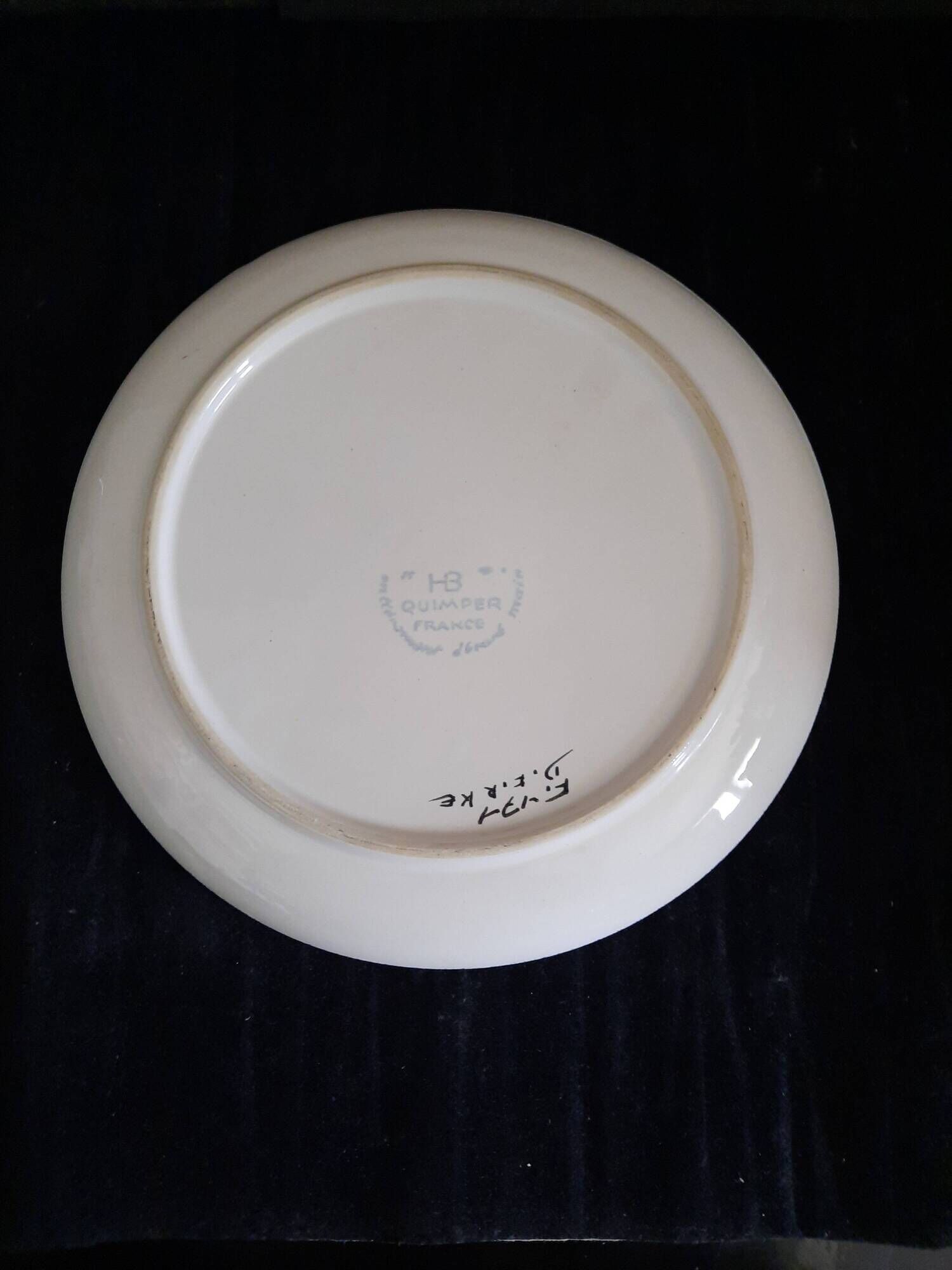 Ancienne assiette plate faïence hb quimper peint main décor floral