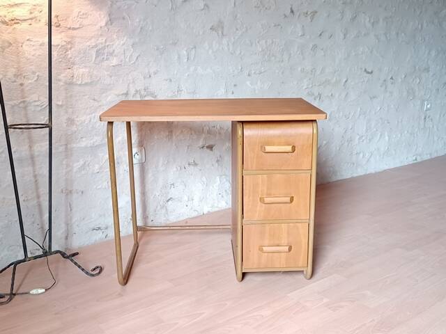 Small vintage desk from the 1950s, wood and metal.