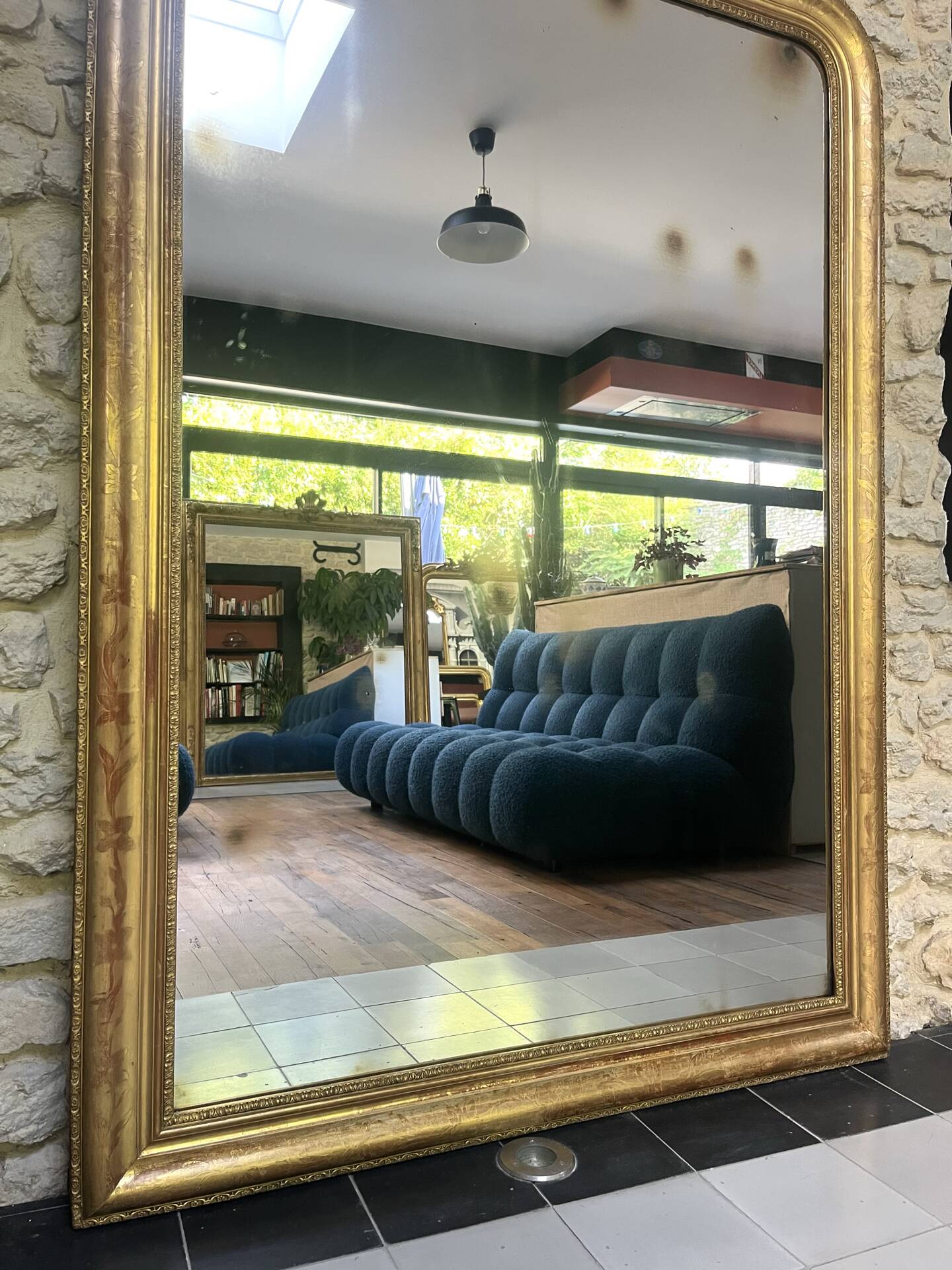 Louis-Philippe pearl mirror 172/121cm gilded with gold leaf, overmantel
