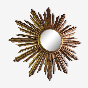 Miroir soleil en bois doré années 70, 72 cm