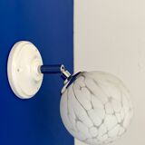 Vintage glass globe wall light from Clichy, white.