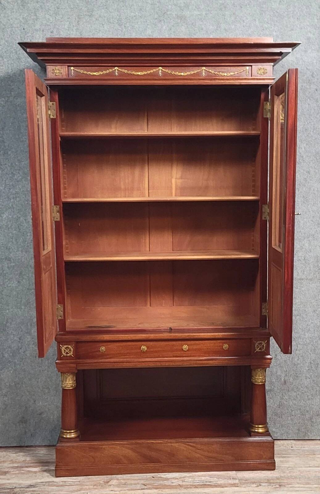 Rare Empire style mahogany and gilt bronze bookcase circa 1880