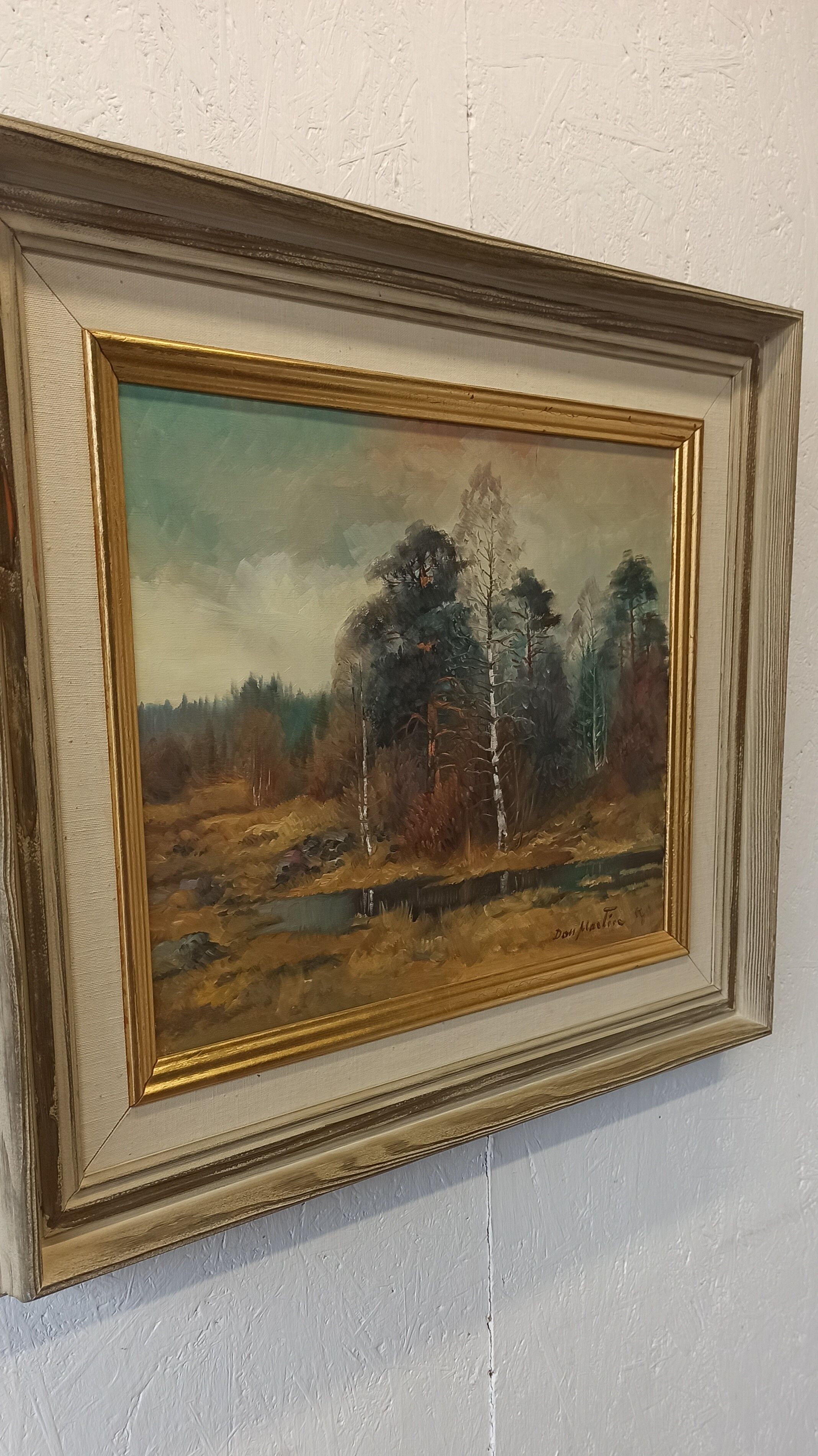 Huile sur toile. Paysage forestier par Dan Martin Masell (1910-1999).