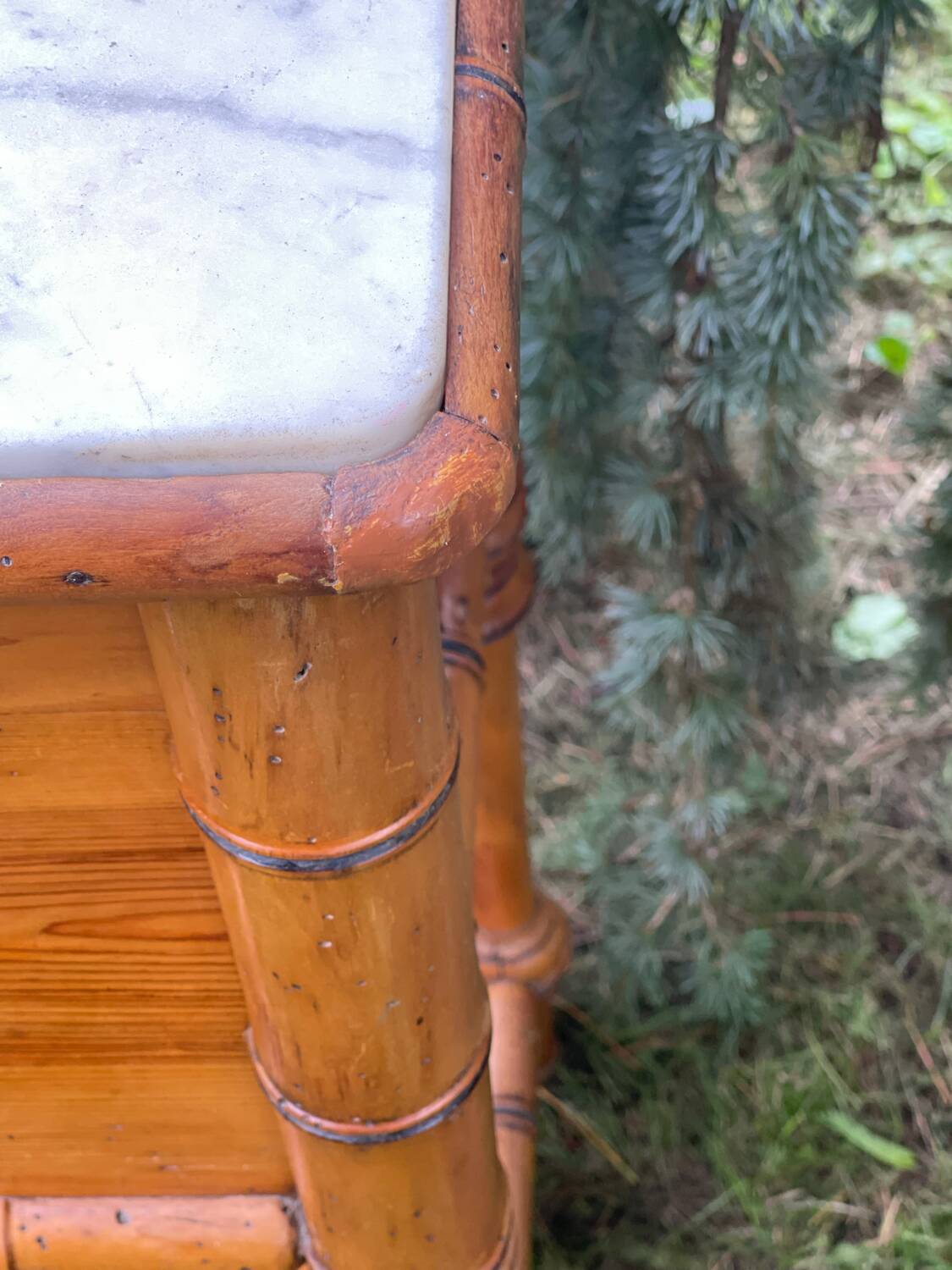 Bamboo and marble bedside table
