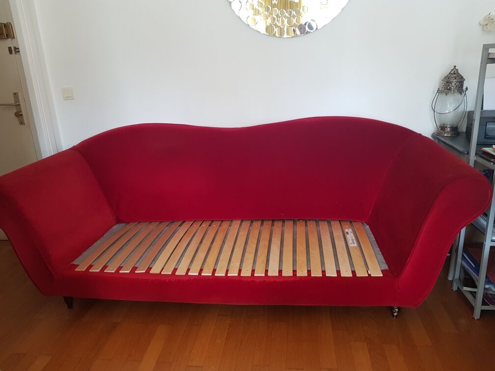Red velvet sofa