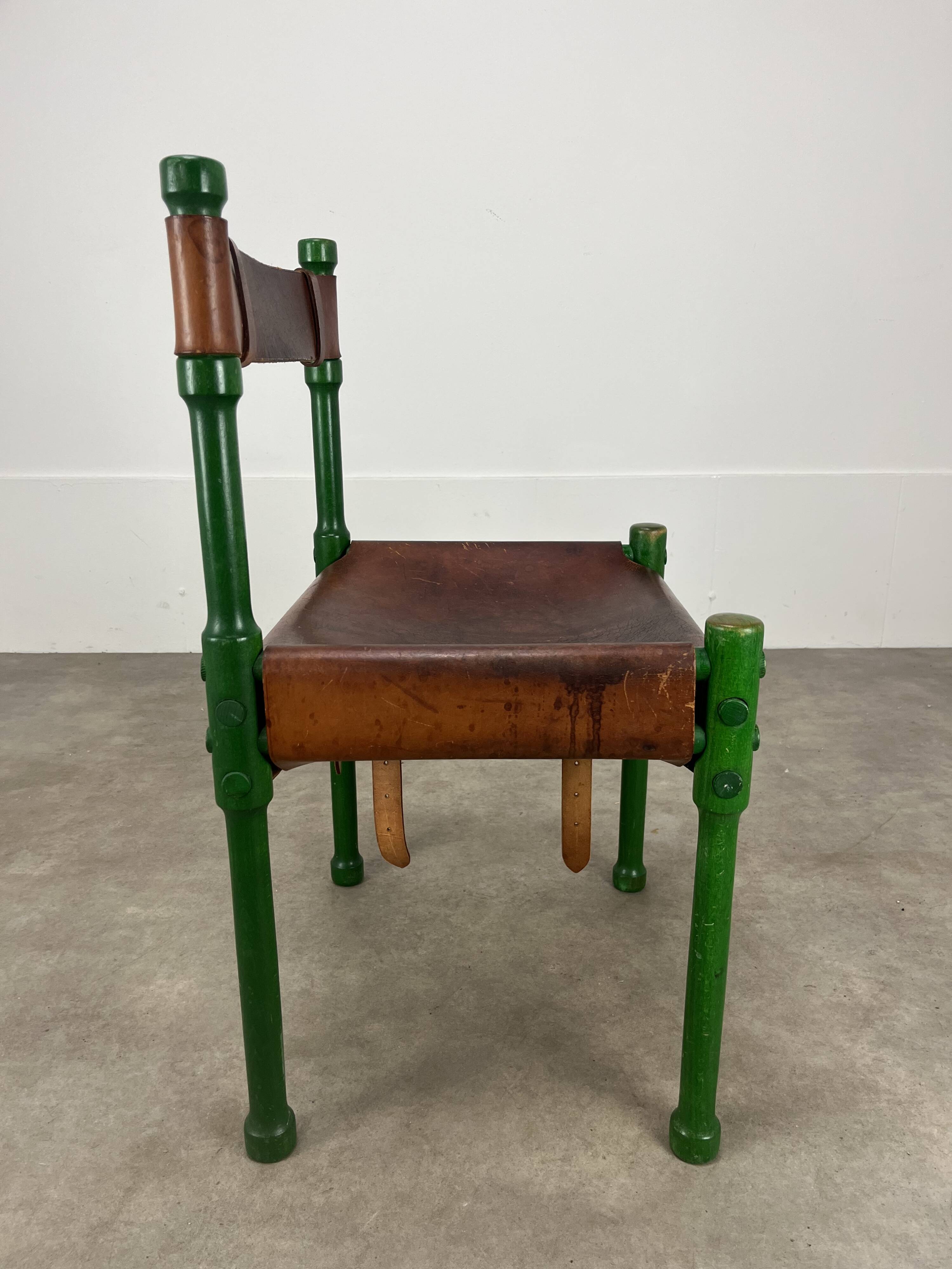 Stretched leather safari chair, 60s Jungle Chic style