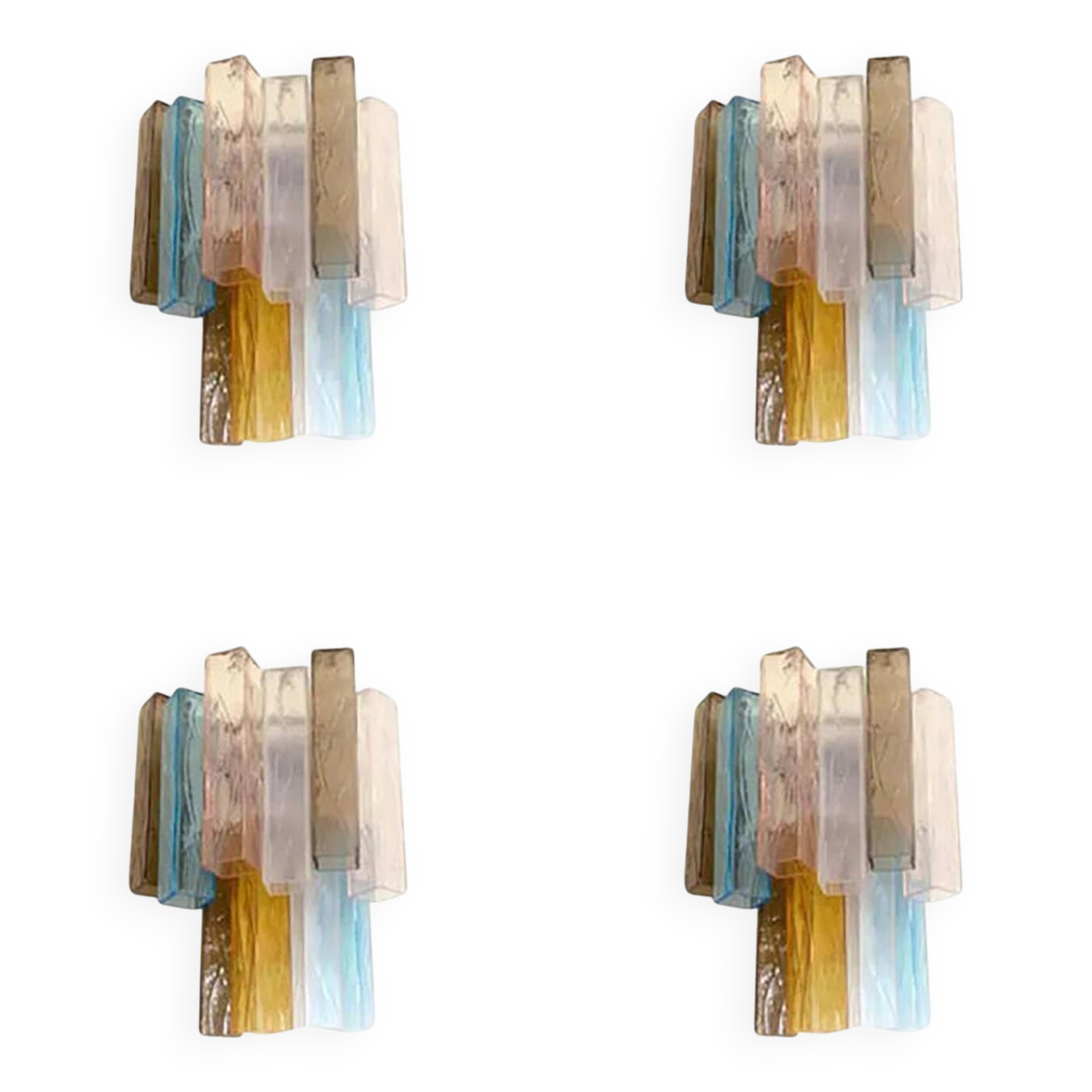 Lot of 4 Multicolored "Squared" Murano Style Glass Wall Sconces