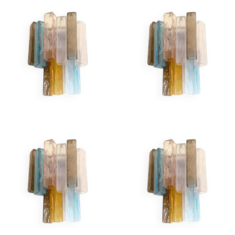 Lot of 4 Multicolored "Squared" Murano Style Glass Wall Sconces