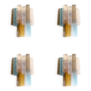 Lot de 4 Appliques Murales Multicolores "Carrées" en Verre de Style Murano
