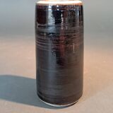 Small monogrammed black enameled ceramic vase by Willy Steinlin, Switzerland 1960.