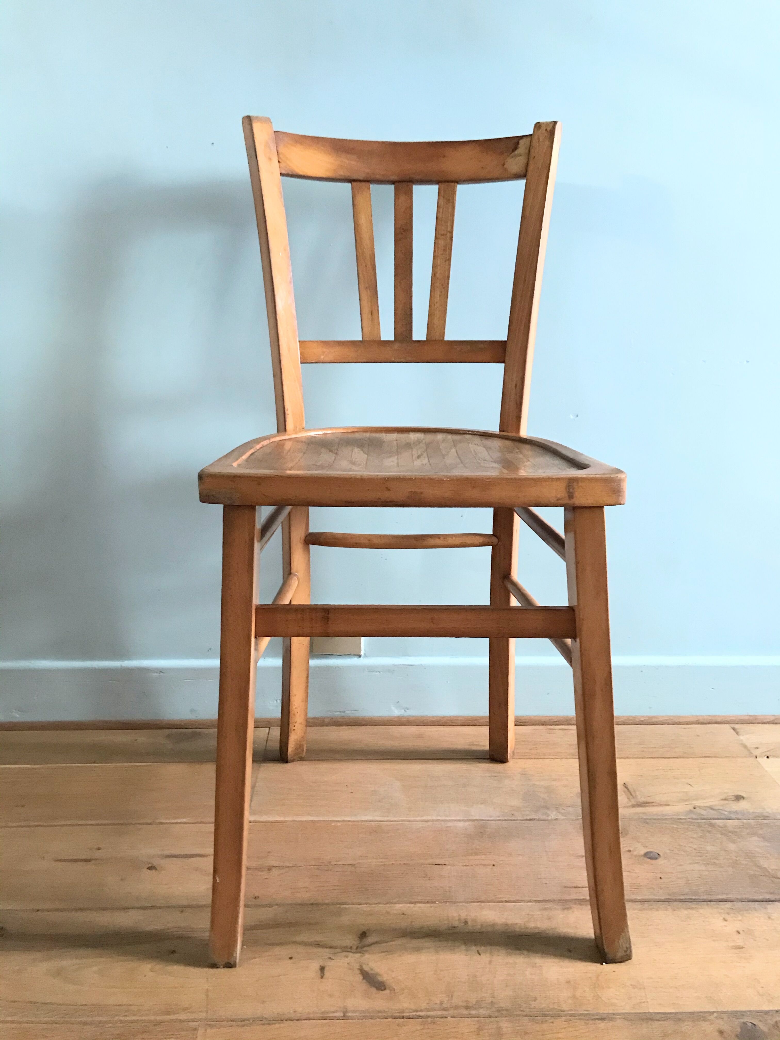 Vintage bistro chairs in natural wood marked luterma