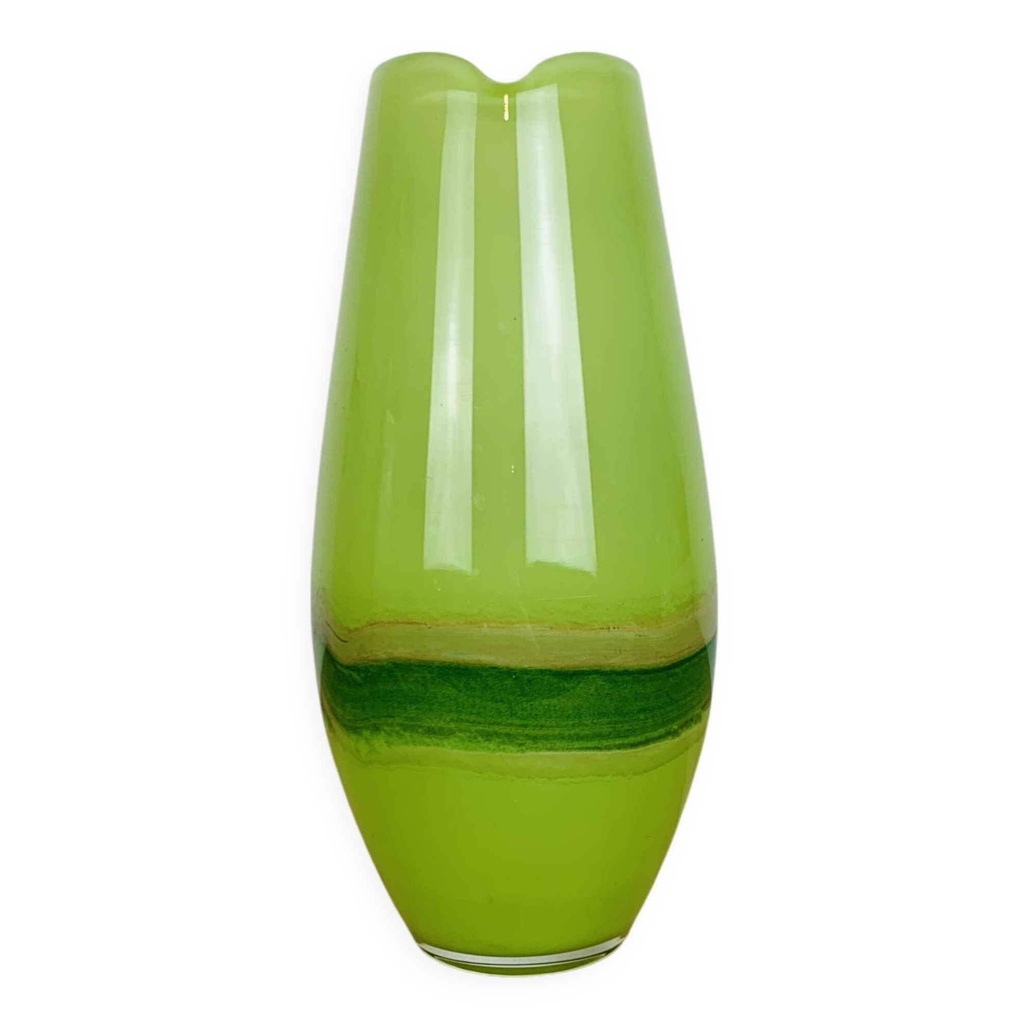 Jade green blown glass vase, handcrafted
