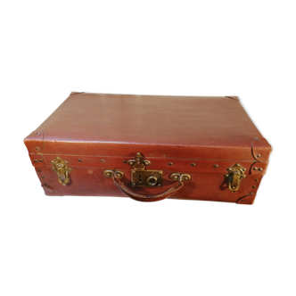 Vintage cognac suitcase in vulcanized fibers - 1950s