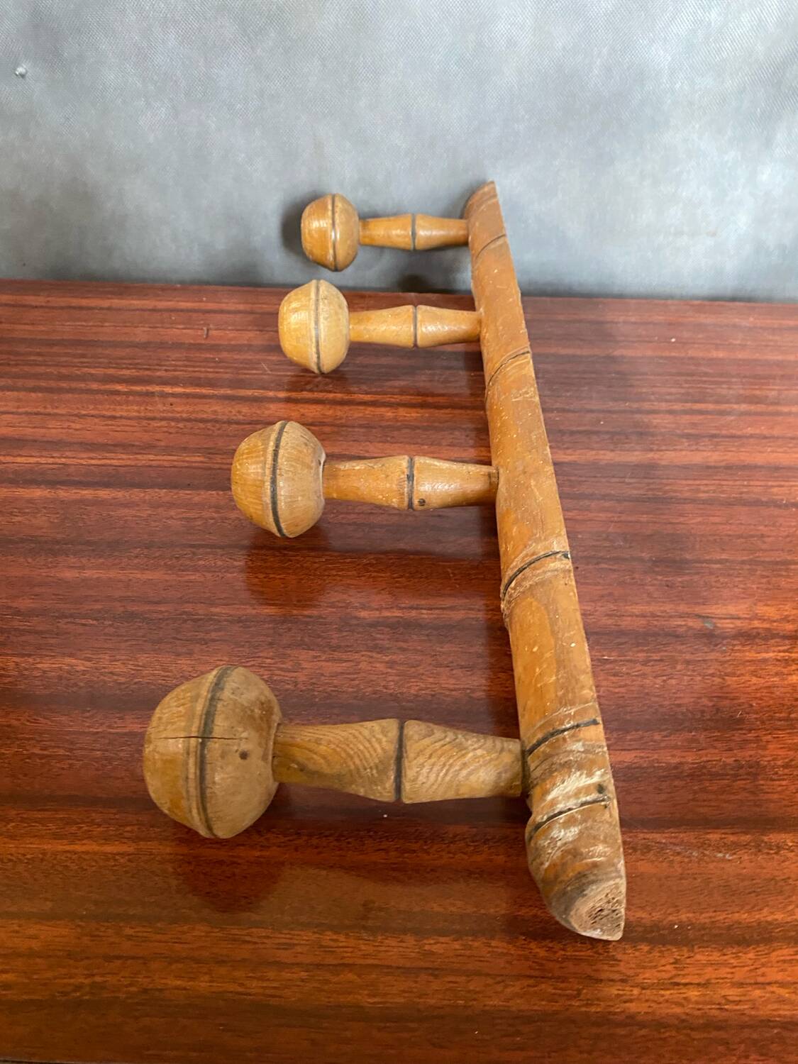 Old Coat Rack Wall Mounted x4 Wood Bamboo Style Vintage