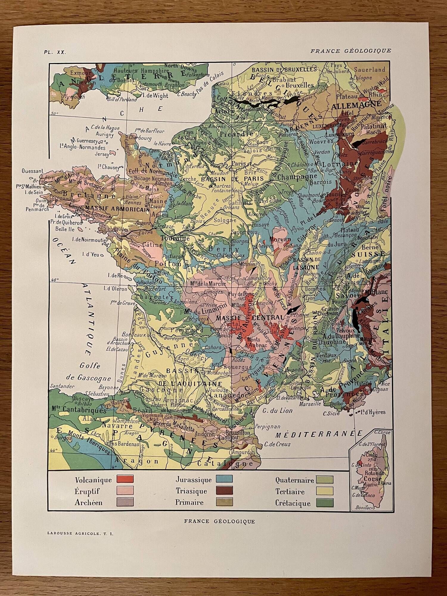 Old geological France map - 1920