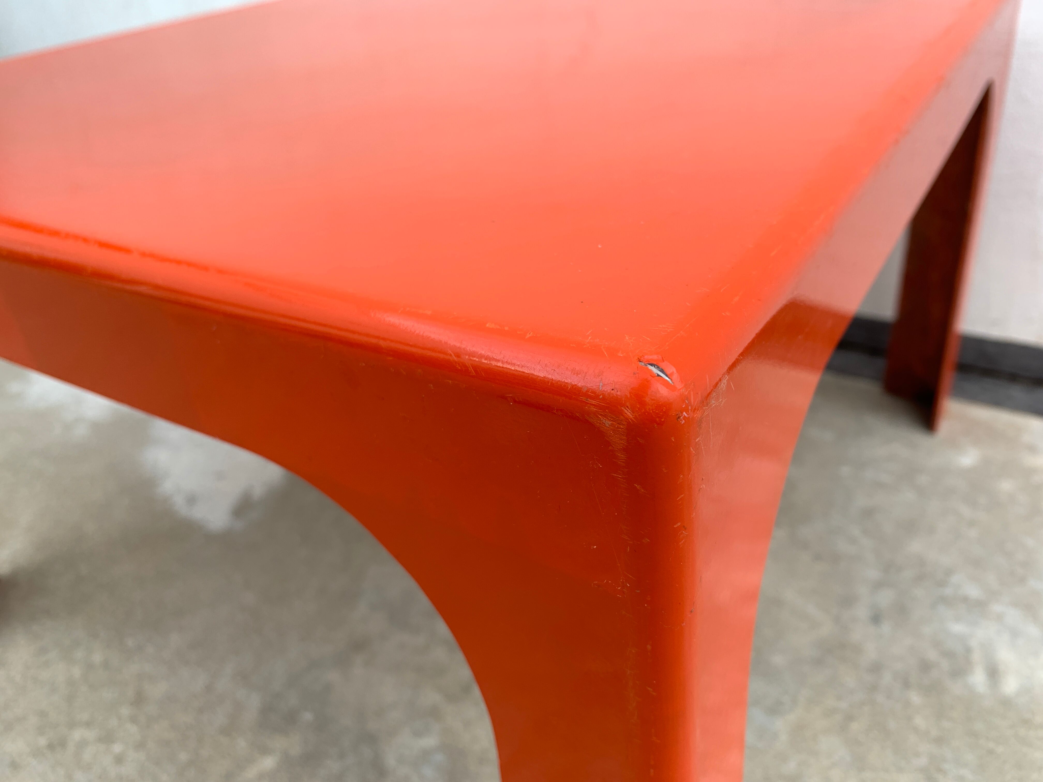 Square orange fiberglass coffee table