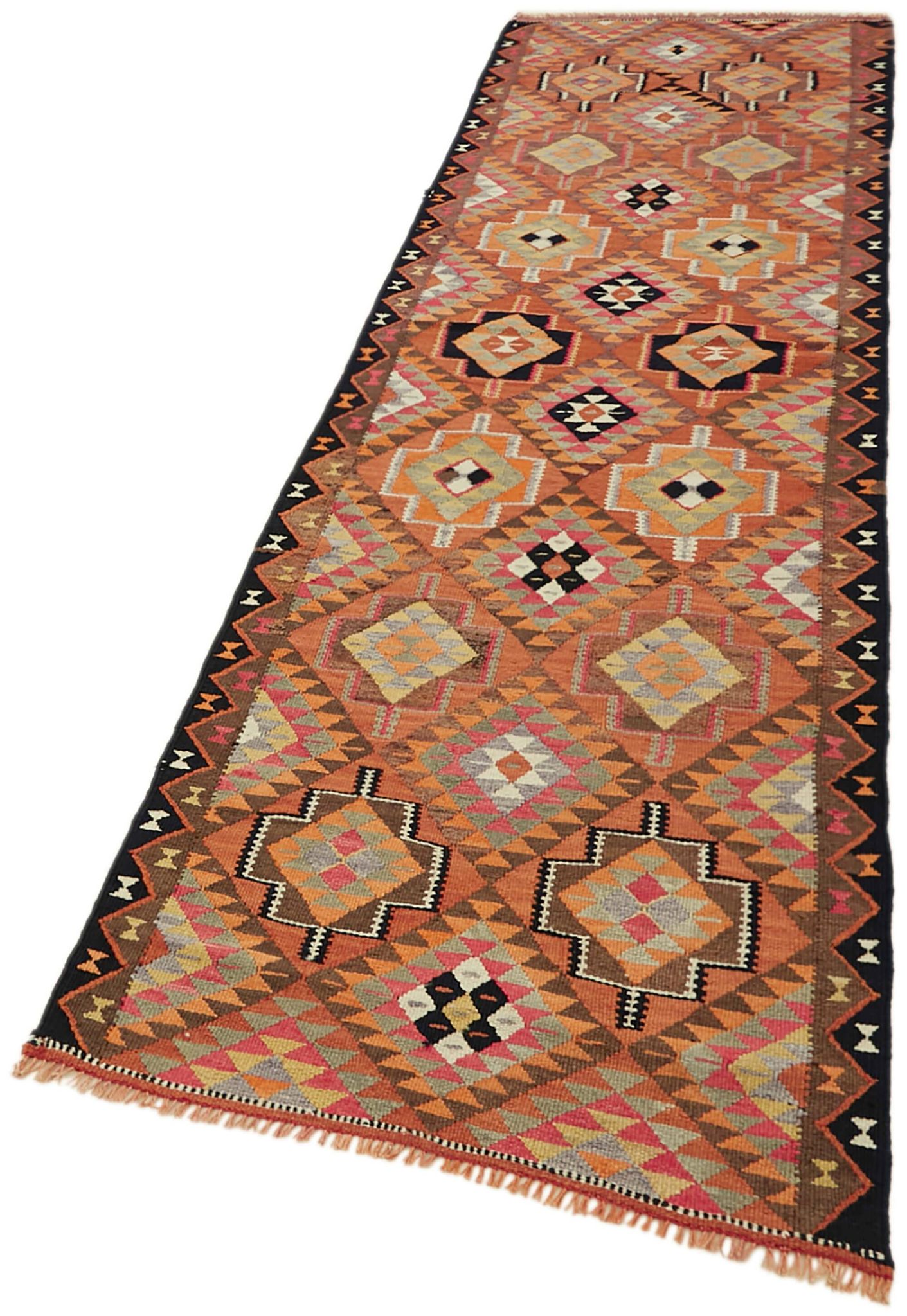Turkish Handwoven Vintage Herki Kilim 86 cm x 303 cm