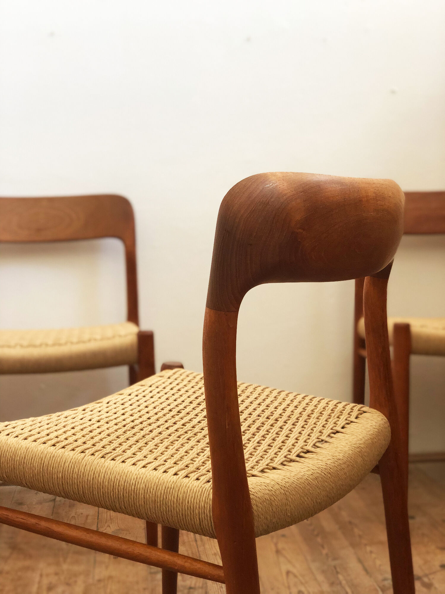 Set of 6 dining chairs, model 75 by Niels O. Møller in teak and paper cord