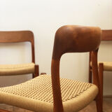 Set of 6 dining chairs, model 75 by Niels O. Møller in teak and paper cord