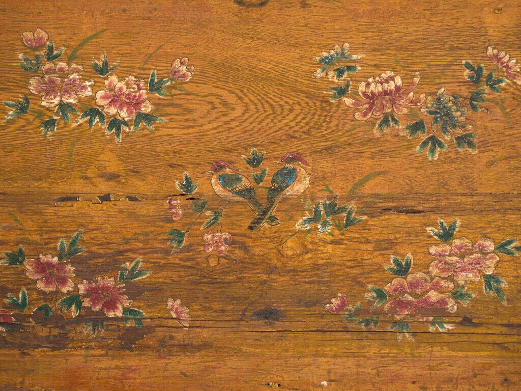 Antique Chinese chest with painted flowers in elm – China, circa 1900