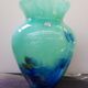 Ancien vase cristallerie la rochere multicouche vert & bleu vintage