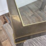 Table basse vintage en laiton et verre biseauté