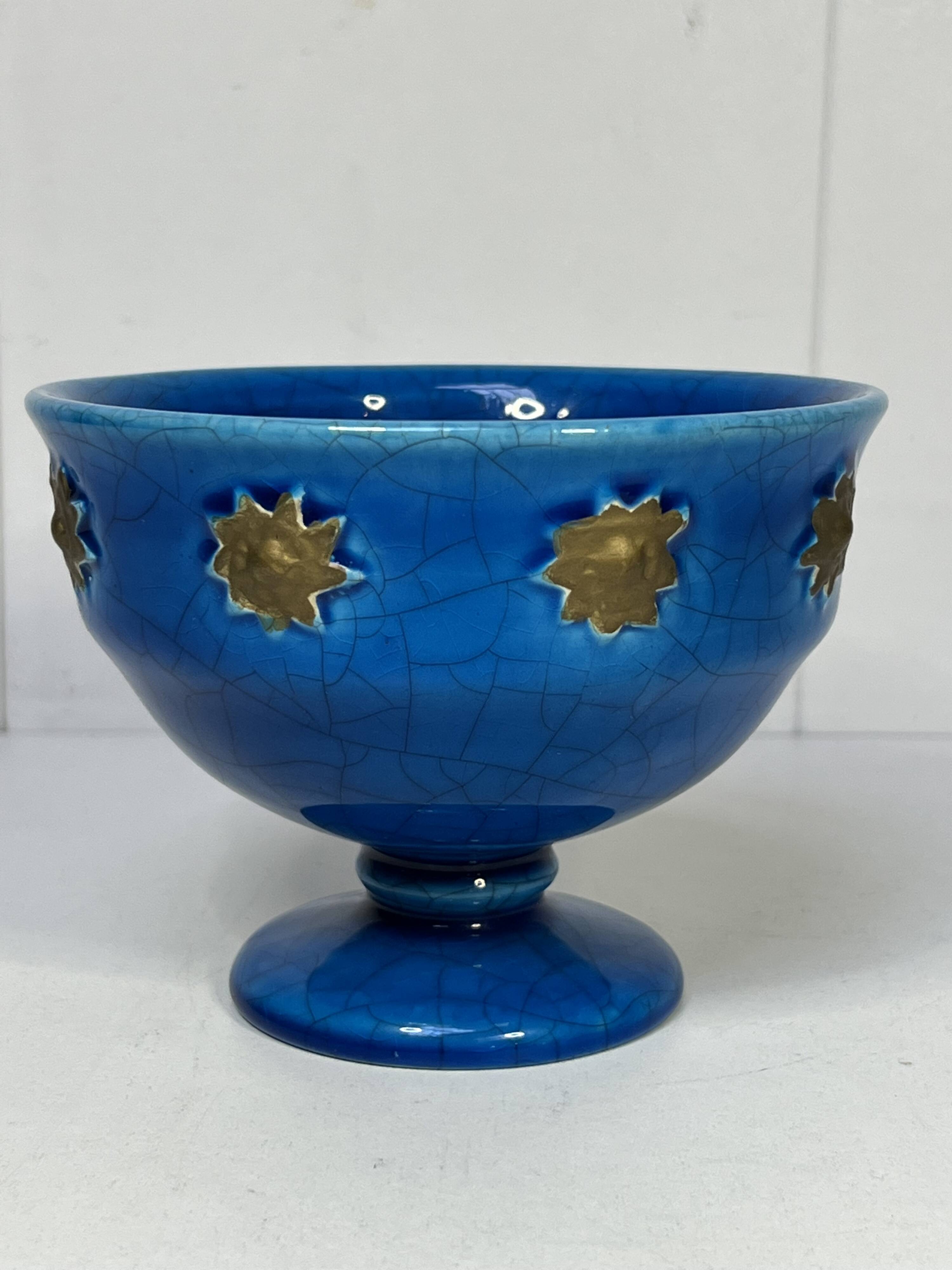 coupe en céramique craquelée bleu italy design XXème