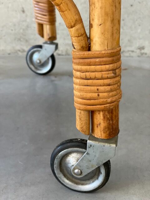Vintage rattan rolling table service
