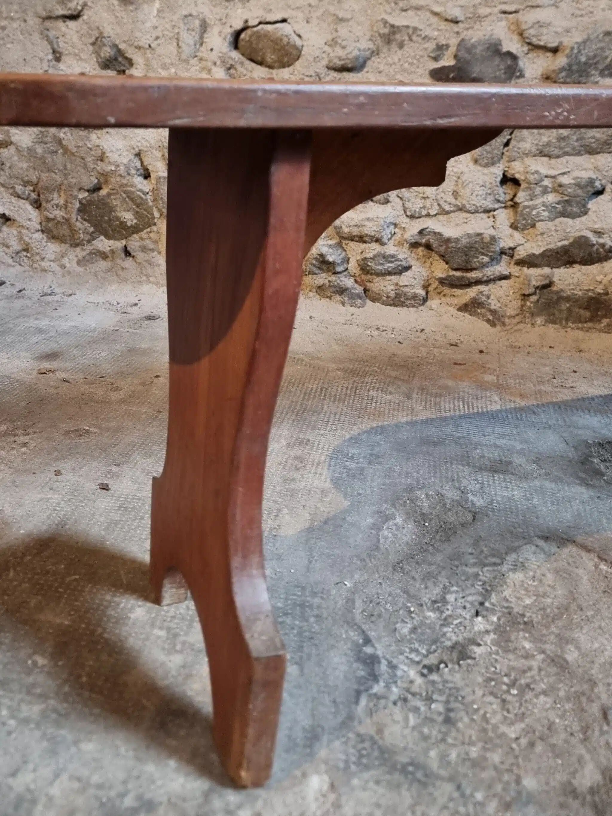 French cherry wood bench, 1930s, narrow wooden bench.