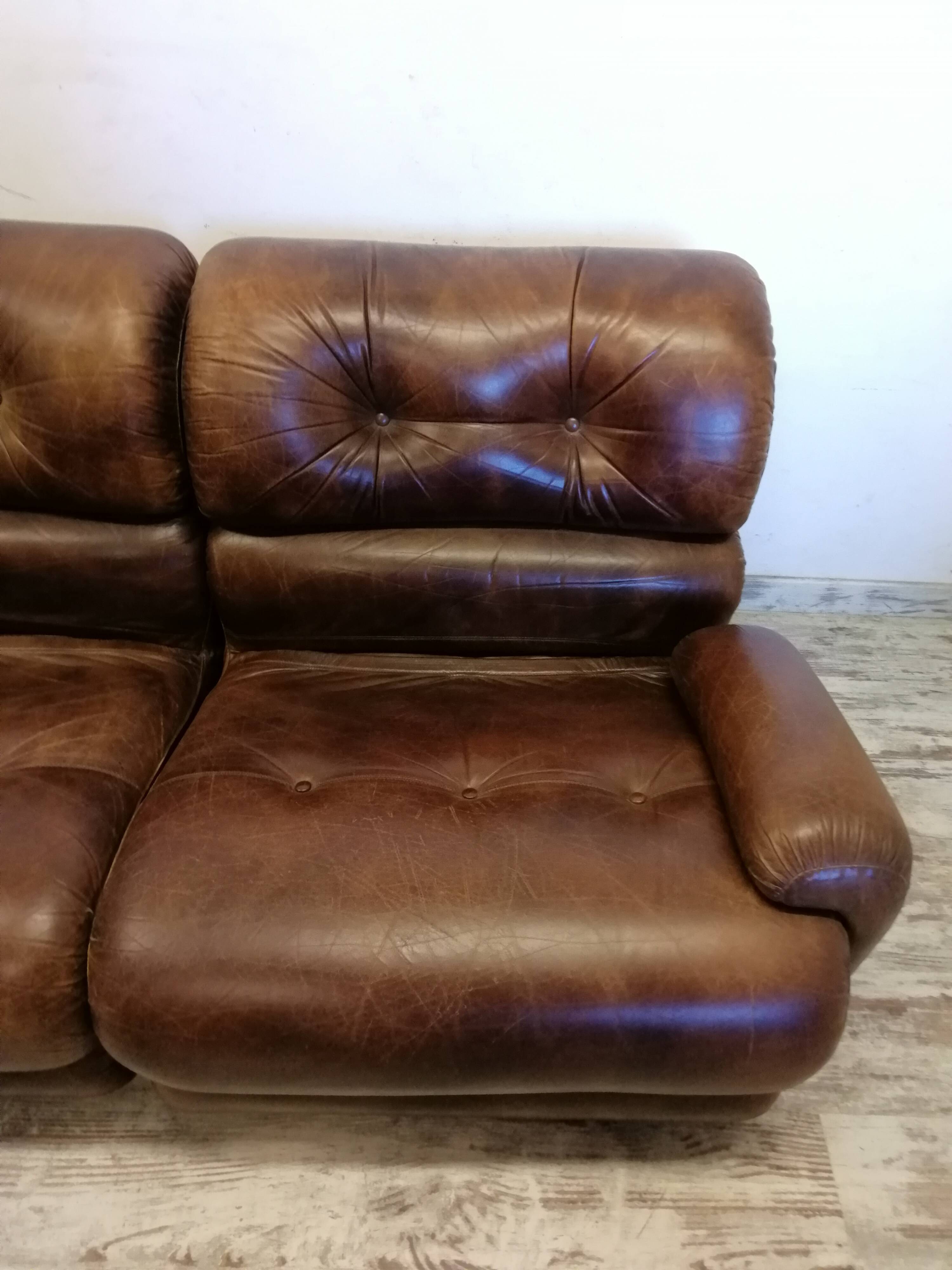 Vintage brown leather sofa 2 modules