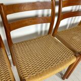 1960s Set of 6 Danish Teak Papercord Dining Chairs Model 84 by Niels Møller