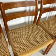 1960s Set of 6 Danish Teak Papercord Dining Chairs Model 84 by Niels Møller