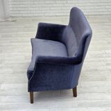 1960s, Danish 2-seater sofa, original blue furniture velour, beech wood.