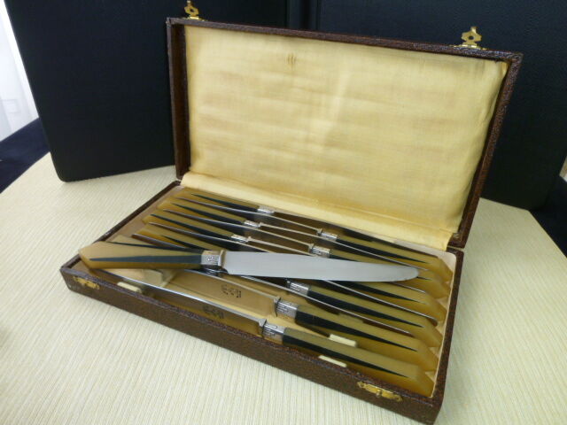 Coffret de 12 couteaux de table Art Déco manches en corne bovine