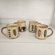 Set of 4 ceramic mugs, glazed stoneware, assorted vintage designs.