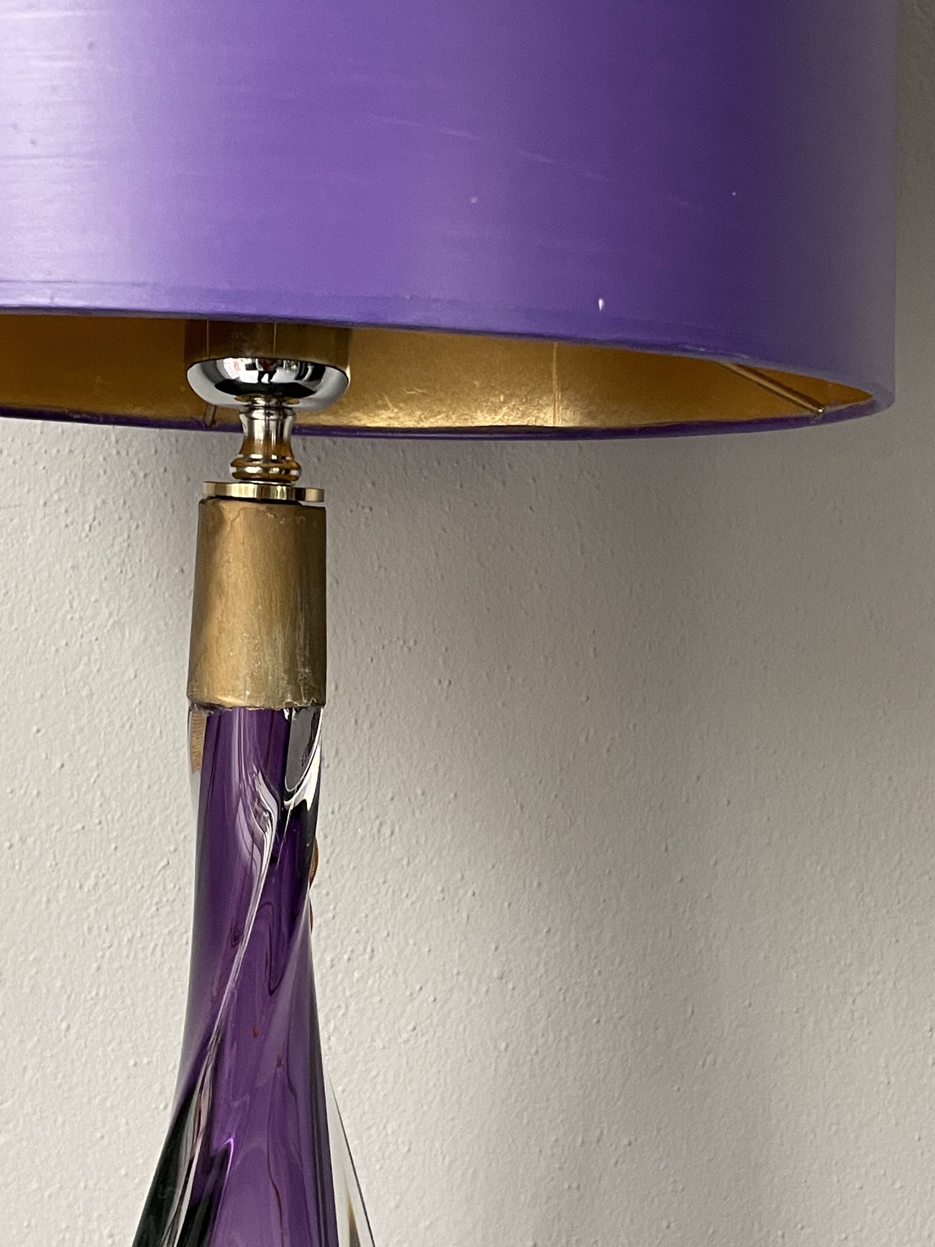 Large Purple Crystal Table Lamp, Signed by Vannes Le Chatel, France