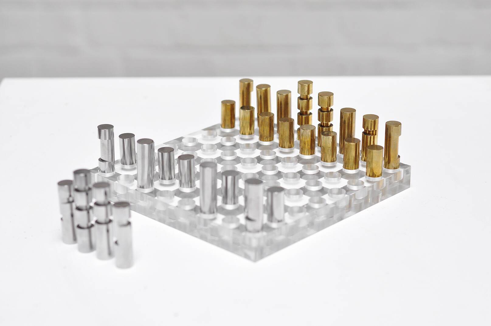 Modernist French Acrylic Glass Chess Set, 1970s, Set of 17