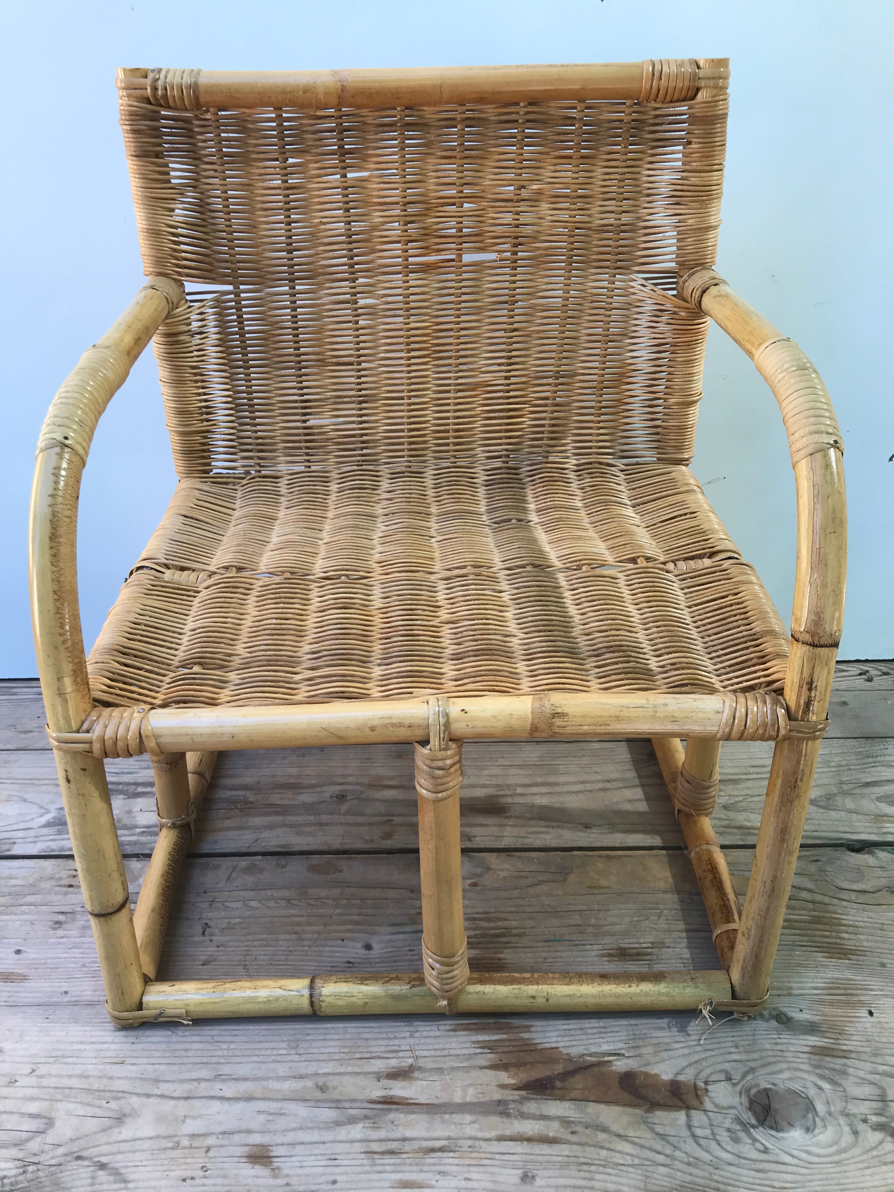 Ancient child rattan armchair 60s