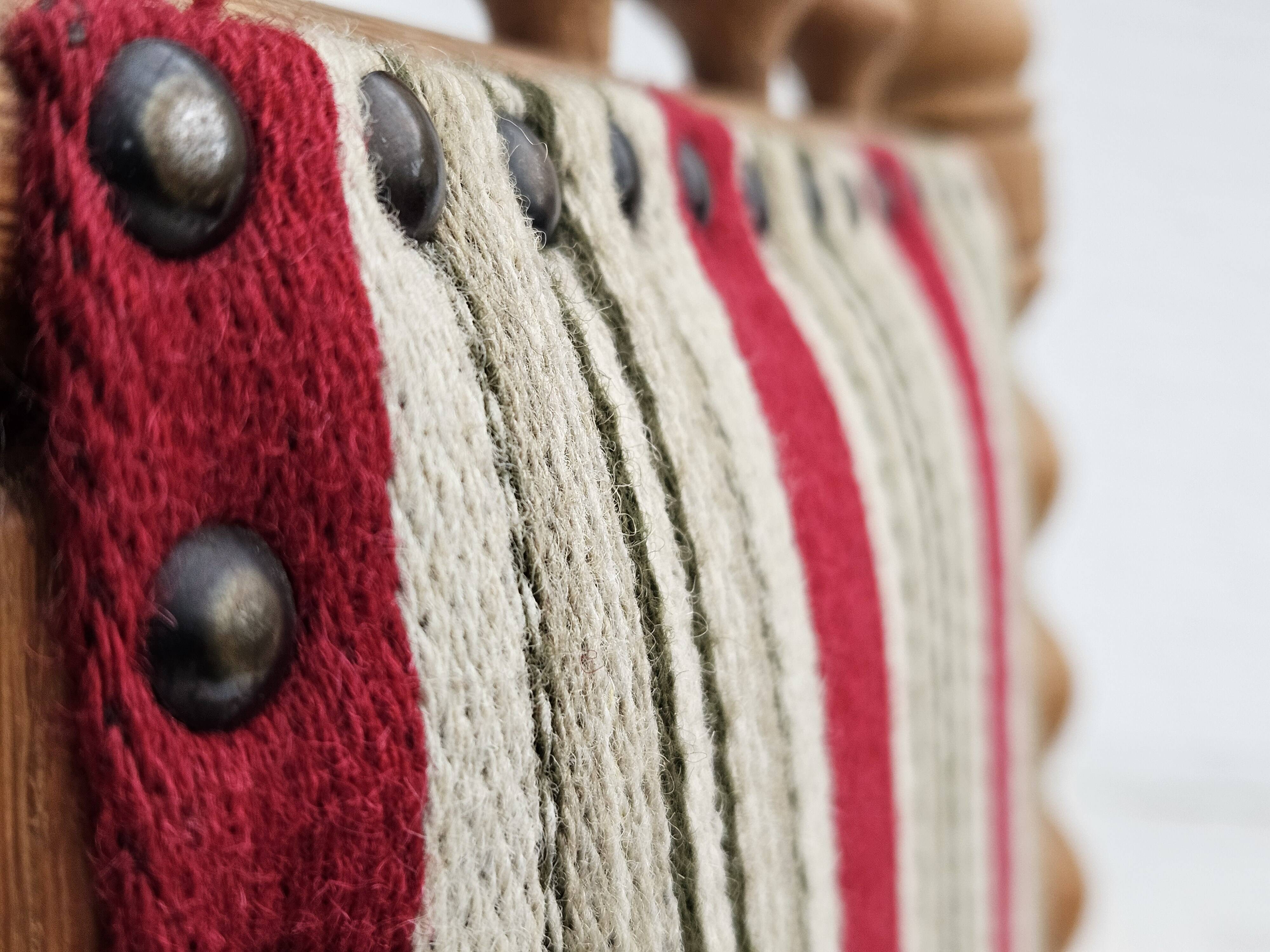 1970s, Danish highback rocking chair, oak wood, furniture wool, original condition.