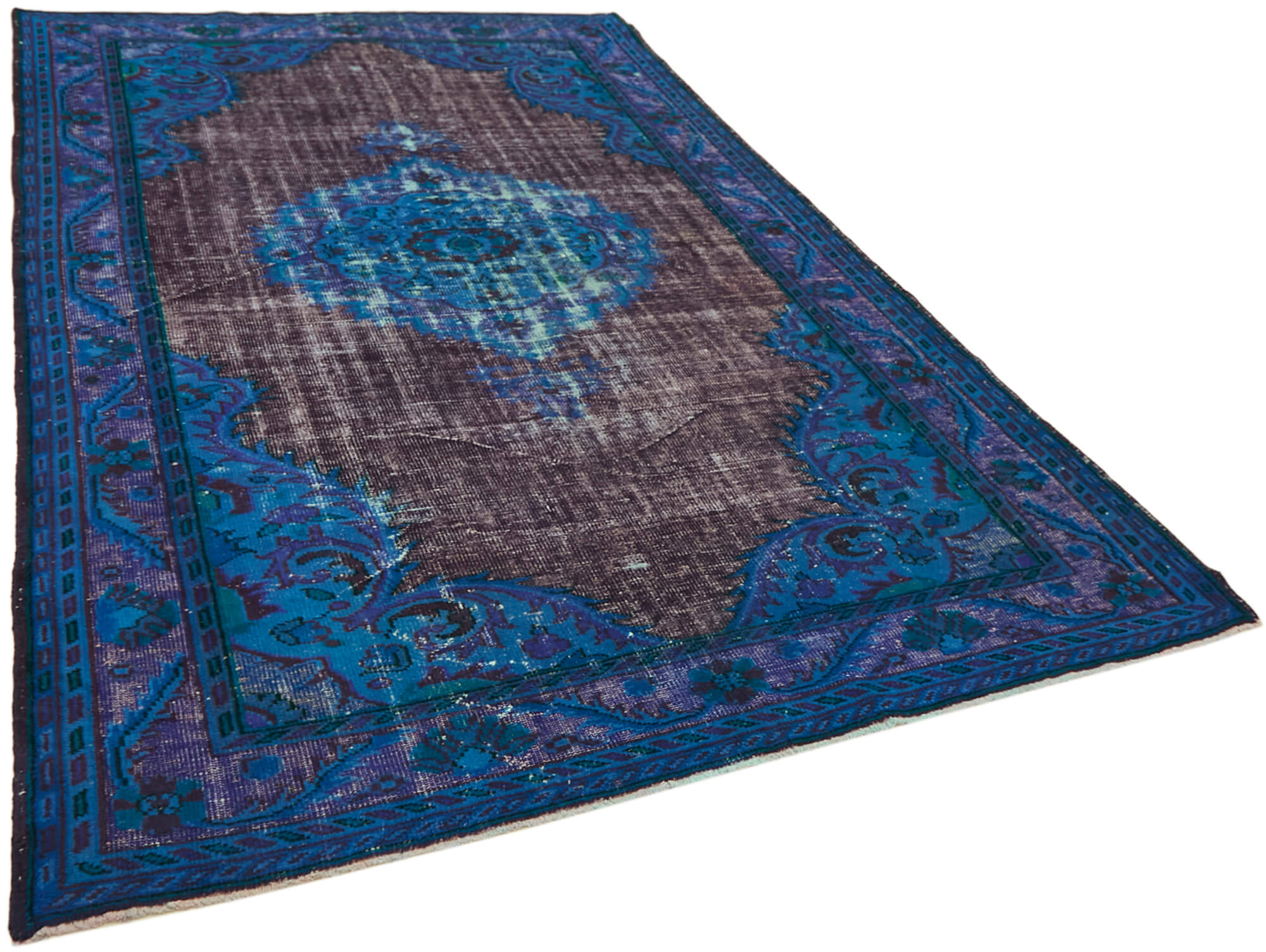 Hand-knotted carved turkish 1970s 210 cm x 325 cm blue carpet