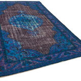 Hand-knotted carved turkish 1970s 210 cm x 325 cm blue carpet