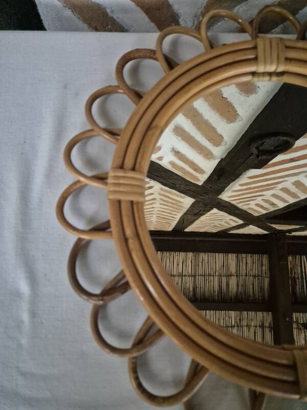 Miroir rotin vintage 1970