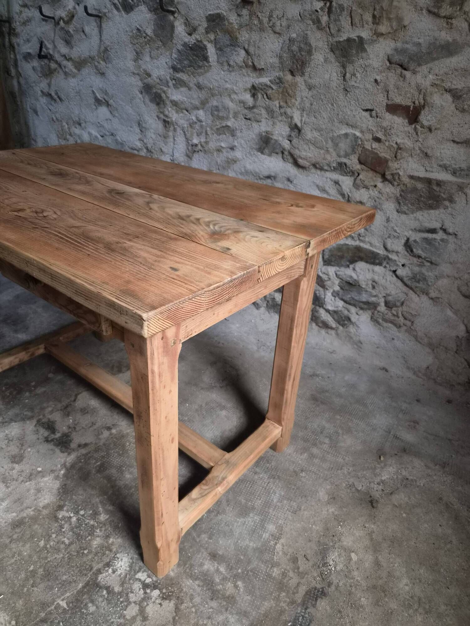 Vintage pine kitchen table or desk with two drawers – 1950s