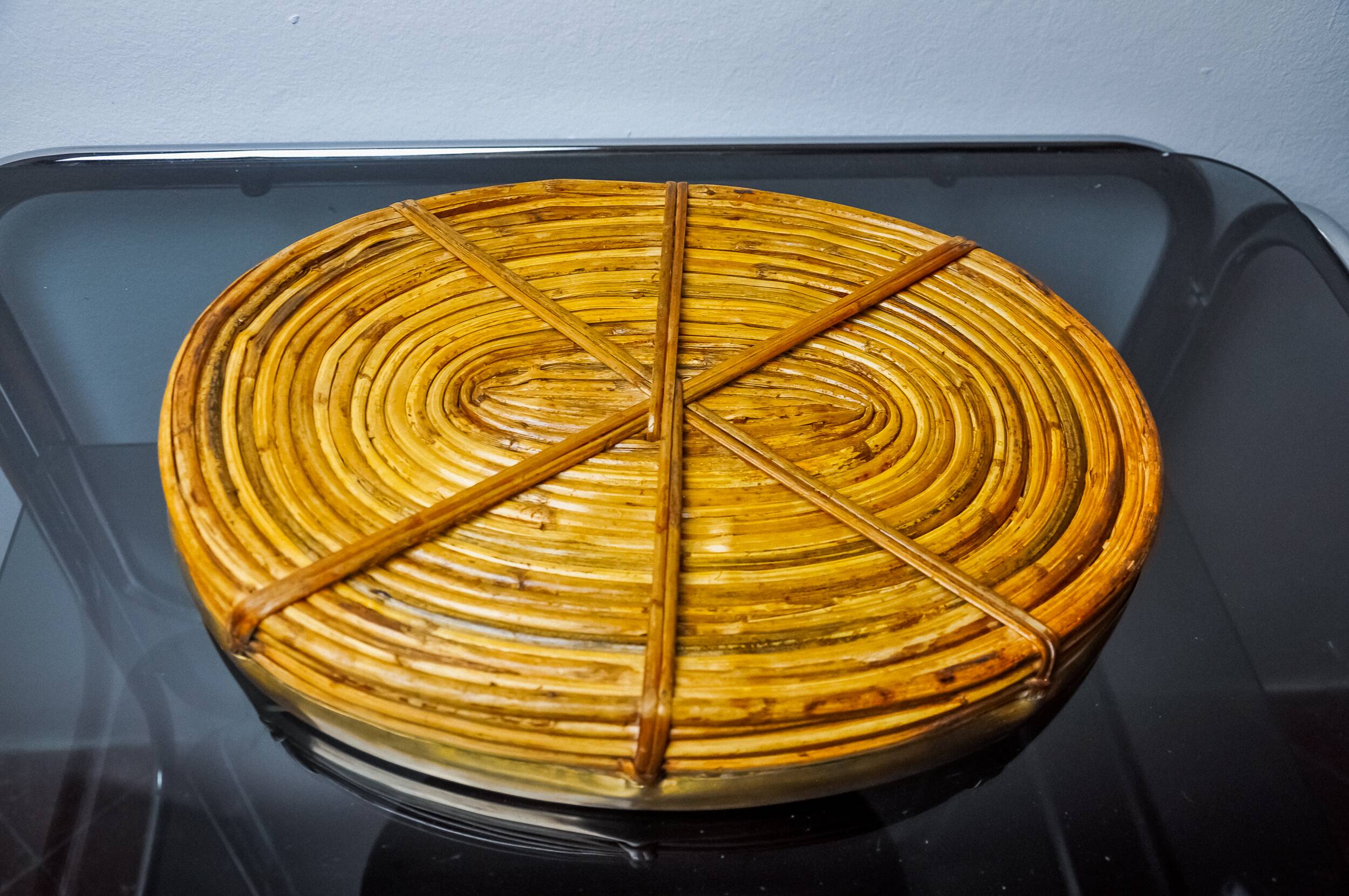 Rattan and brass tray, Italy, 1970