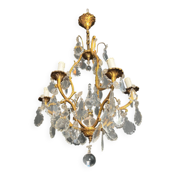 Lustre en bronze à cristaux de style Louis XV à 6 bras de lumières — Beyit