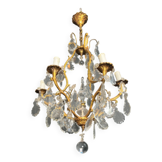 Louis XV style bronze chandelier with crystals and 6 lights