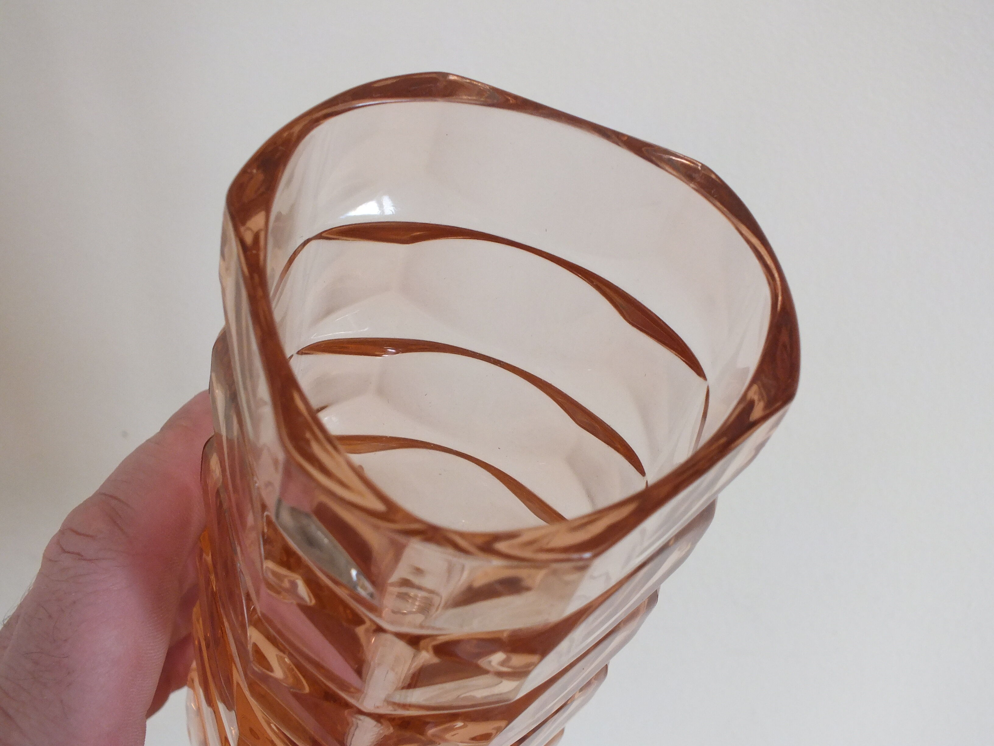 Vintage faceted pink glass vase