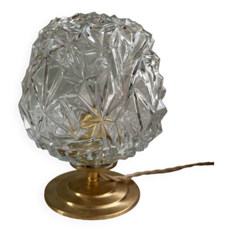 Lampe à poser vintage en verre ciselé pointe de diamant